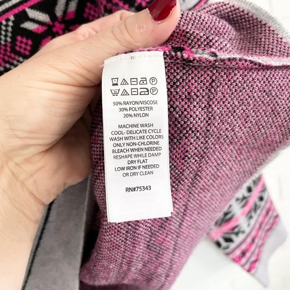 Revolve x Joie Knit Sweater Fair Isle Designer Gray Pink Black High mock neck L - Picture 5 of 10